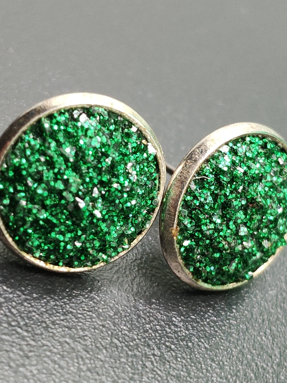 Green Druzy Round Stud Earrings - Women Jewelry